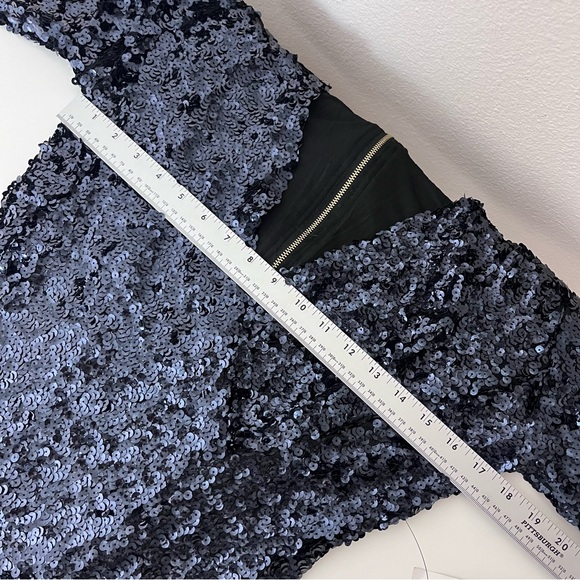 Venus Dress Womens Small Sequin Mini V Neck Long Sleeve Evening Date Party Blue - Picture 7 of 12